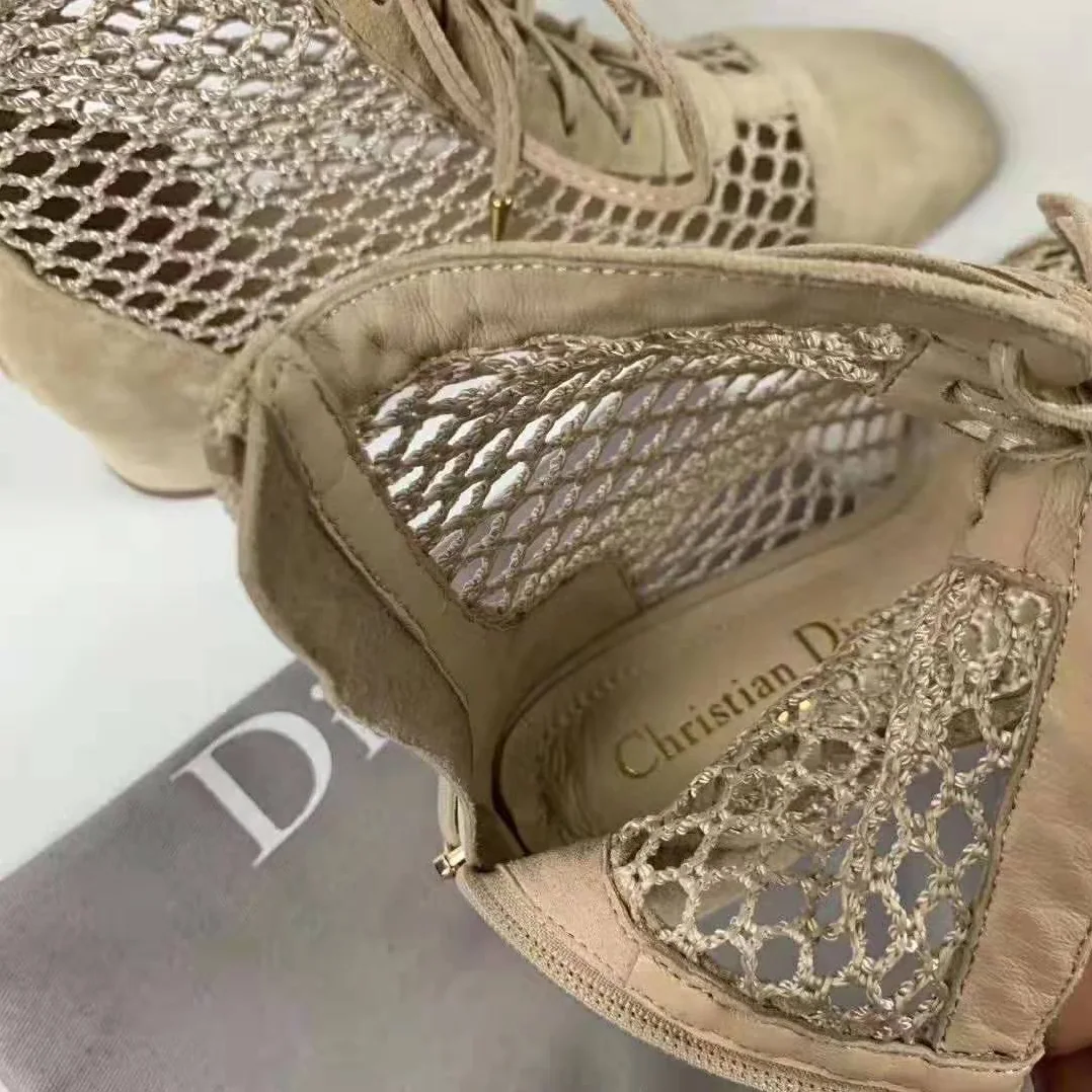 Dior Naughtily-D Mesh Ankle Boot in Suede Calfskin 3cm Heel for Women in Sandy Dior Naughtily-D Mesh Ankle Boot in Suede Calfskin 3cm Heel for Women in Sandy