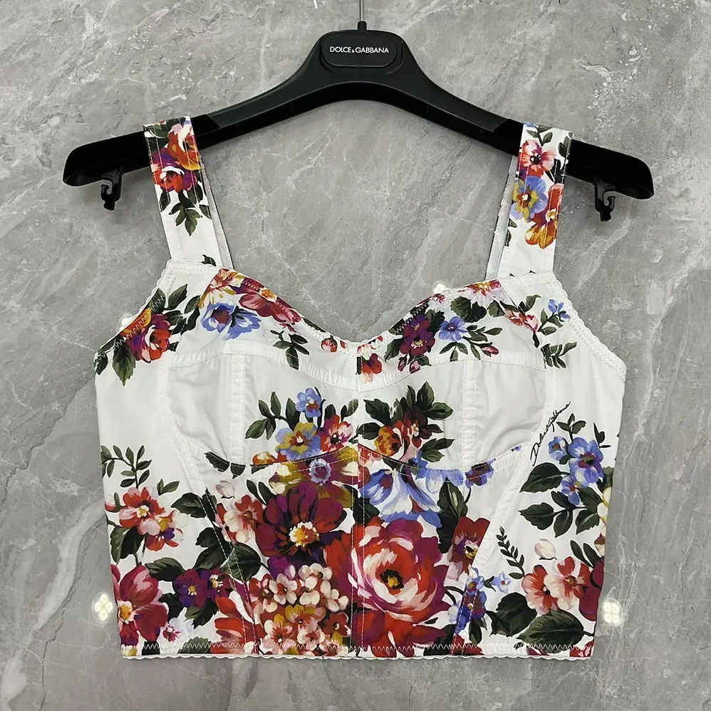 Dolce Gabbana D&G Flower Bouquet for Women in Print Cotton Bustier Top Dolce Gabbana D&G Flower Bouquet for Women in Print Cotton Bustier Top