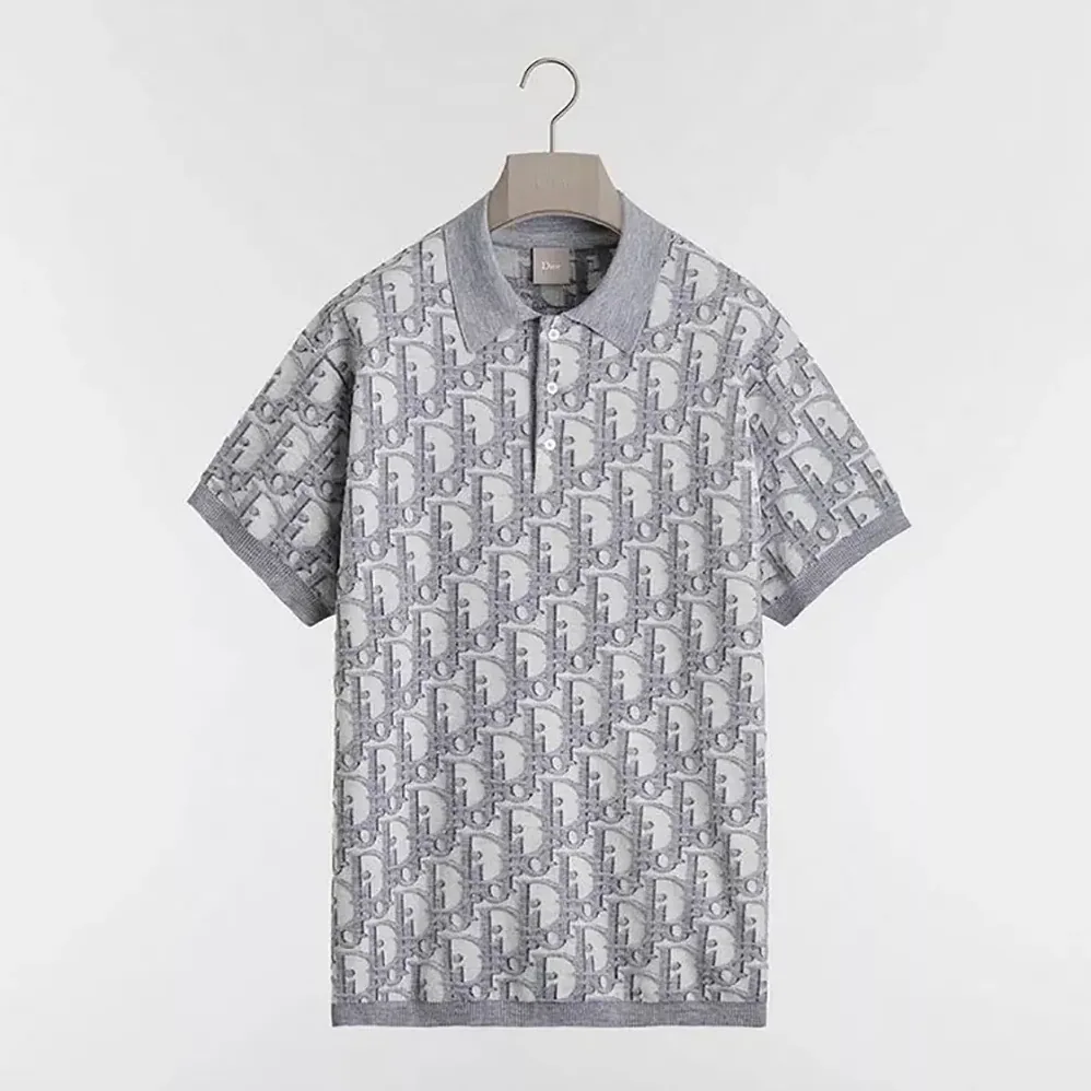 Dior Oblique Polo Shirt Regular Fit Gray Cotton-Wool for Men in Silk Jacquard Dior Oblique Polo Shirt Regular Fit Gray Cotton-Wool for Men in Silk Jacquard