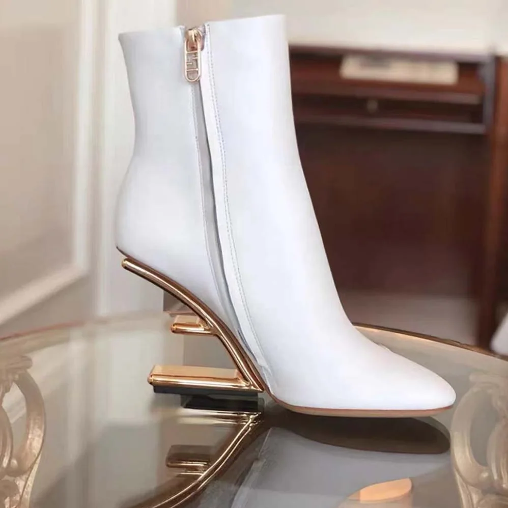 Fendi First White Leather High for Women in heeled Ankle Boots