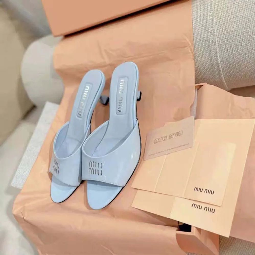 Miu Miu Patent Leather Sandals in 45 mm Heel Height for Women in Blue Miu Miu Patent Leather Sandals in 45 mm Heel Height for Women in Blue