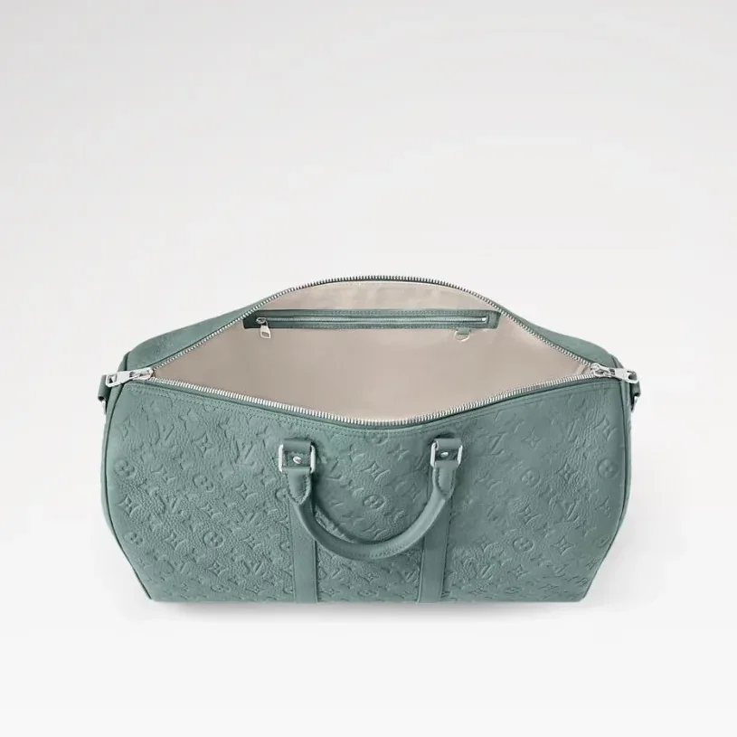 Louis Vuitton Keepall Bandouliere 50 Travel Bag / Misty Lake Green Silver Hardware