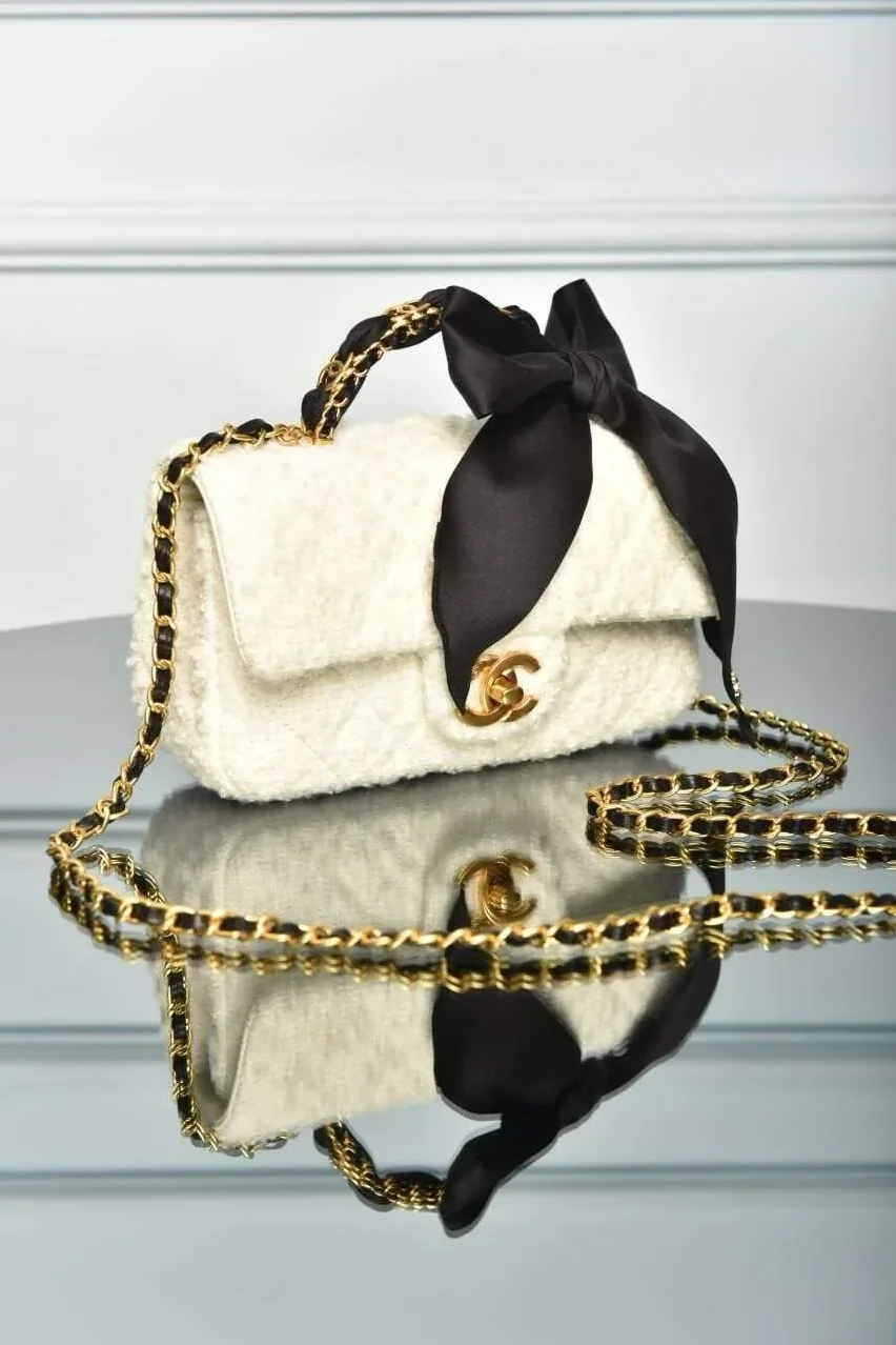 Mini Bag with Handle and Flap White