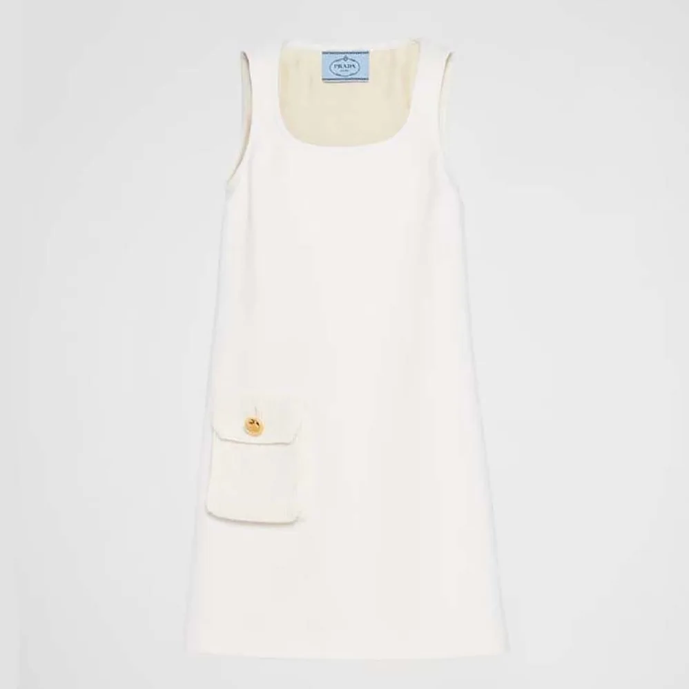Prada Natté Minidress With Leather Logo Label for Women in White