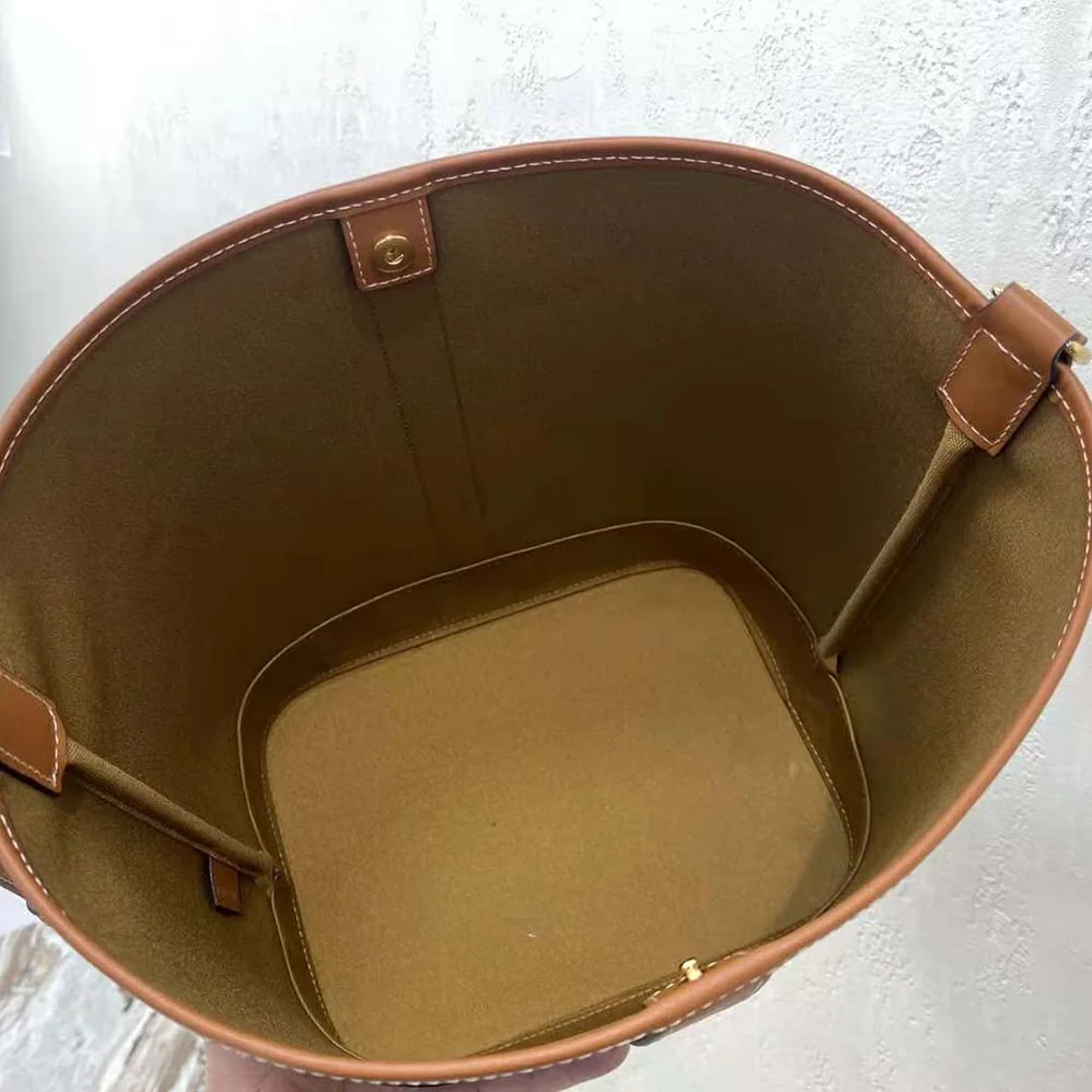 Celine Small Bucket in Triomphe Canvas and Calfskin for Women
