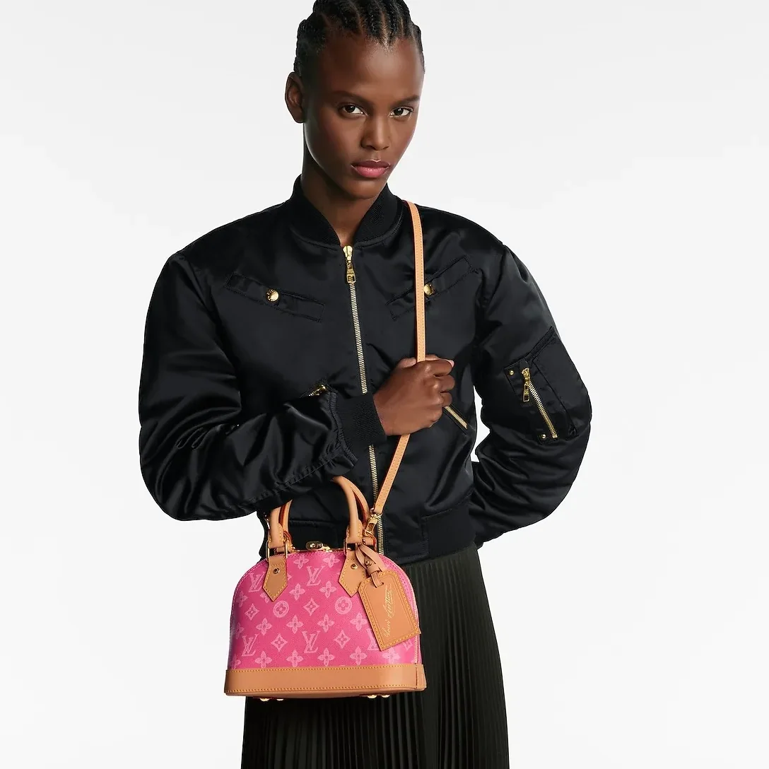 Louis Vuitton Alma BB Top Handle Bag / Monogram Origine Rose Ruban Gold Hardware