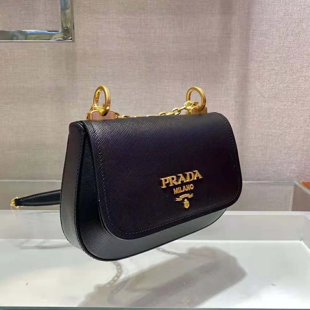 Prada Saffiano Leather Shoulder Bag for Women in Black Prada Saffiano Leather Shoulder Bag for Women in Black