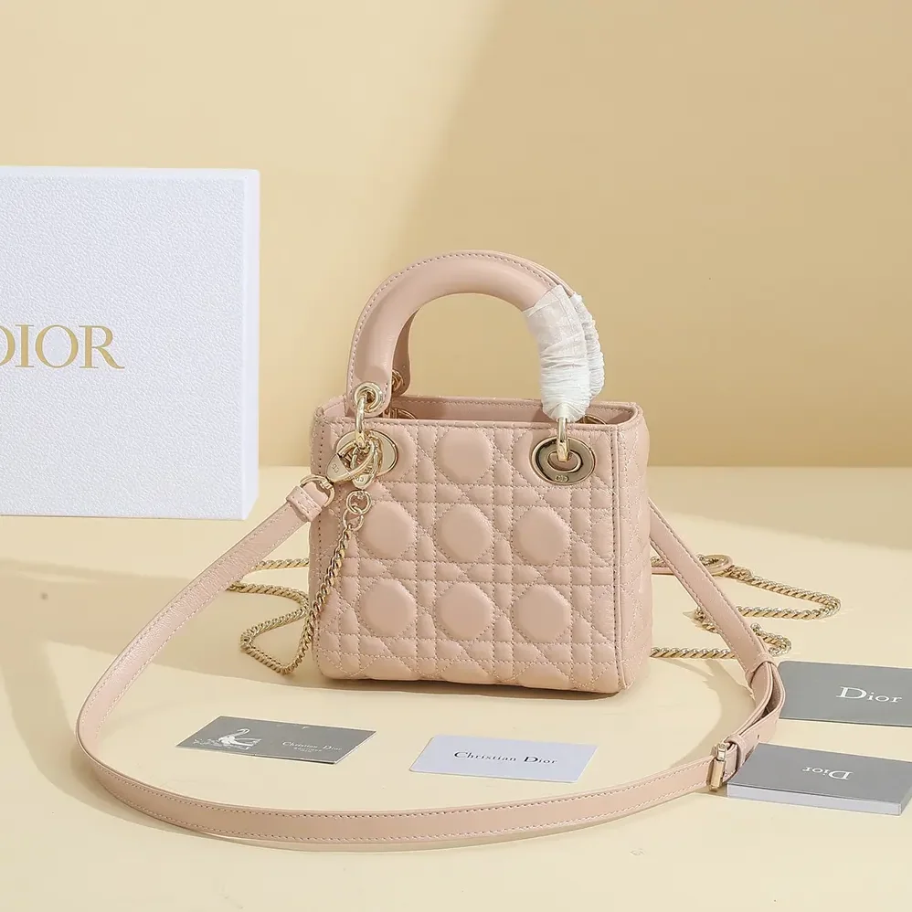 Dior Small Lady Dior My ABCDior Bag Powder Pink Cannage Lambskin for Women