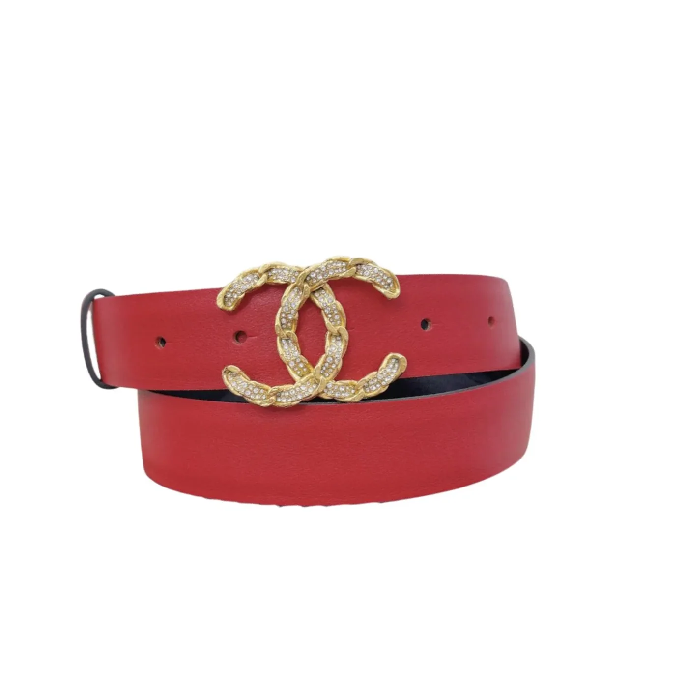 Chanel Shiny Gold Tone Chain Interlocking C Belt Red Chanel Shiny Gold Tone Chain Interlocking C Belt Red