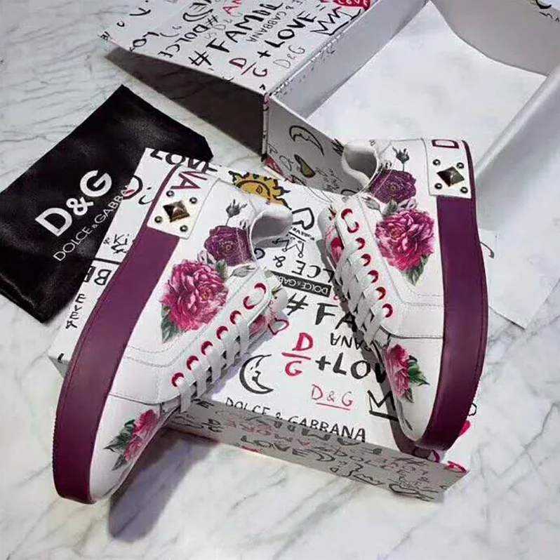 Dolce Gabbana D&G Shoes Zapatillas Pportofino De Becerro Estampado Con Aplicaciones for Women
