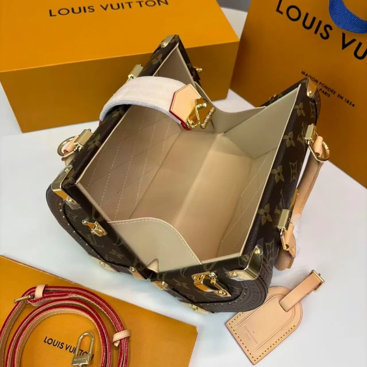 Louis Vuitton Speedy Trunk 20 Top Handle Bag in Monogram Brown Gold Hardware