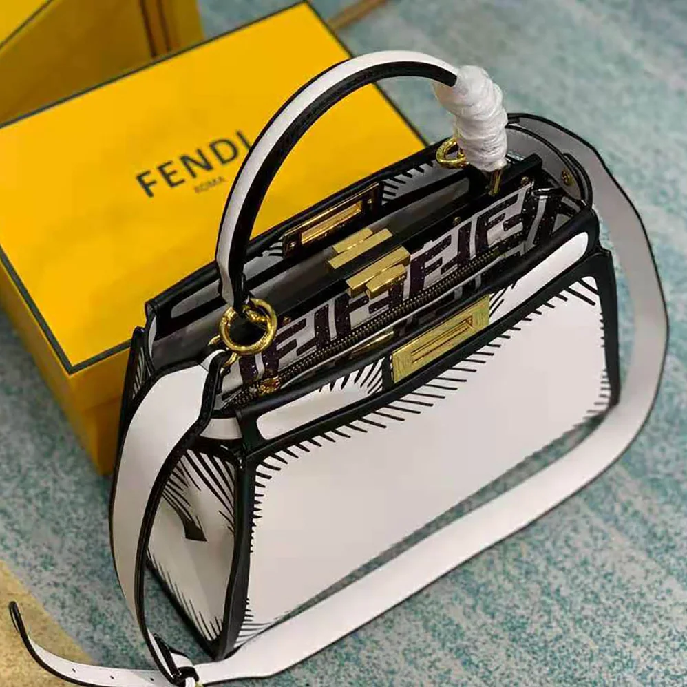 Fendi Peekaboo Iconic Medium White Leather FF Print Bag for Women Fendi Peekaboo Iconic Medium White Leather FF Print Bag for Women