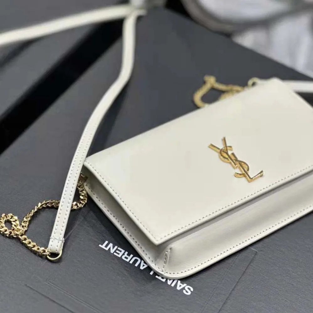Saint Laurent YSL Cassandre Phone Holder with Strap in Smooth Leather for Women in White Saint Laurent YSL Cassandre Phone Holder with Strap in Smooth Leather for Women in White