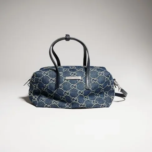 Gucci Boston With Gucci Plaque Small Shoulder Bag in Dark Blue Palladium Hardware Gucci Boston With Gucci Plaque Small Shoulder Bag in Dark Blue Palladium Hardware