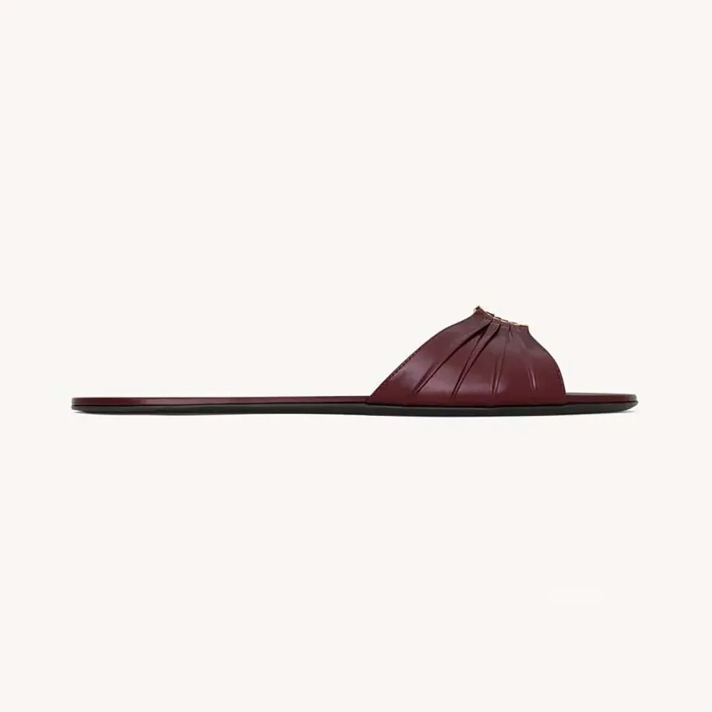 Saint Laurent YSL Babylone Slides In Smooth Leather Bordeaux for Women