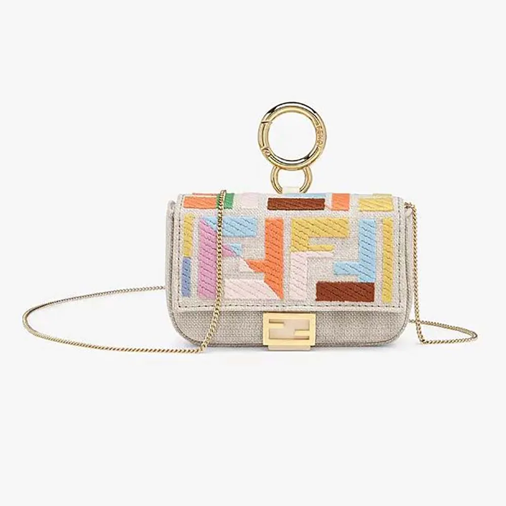 Fendi Nano Baguette Charm Beige Canvas Charm for Women Fendi Nano Baguette Charm Beige Canvas Charm for Women