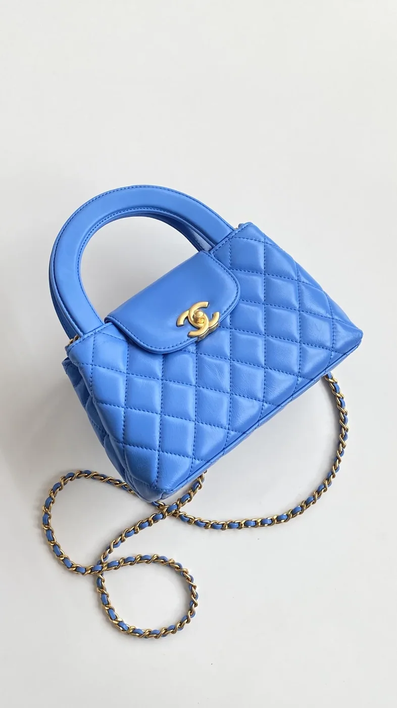 Chanel Kelly Mini Top Handle Bag in Blue Gold Hardware