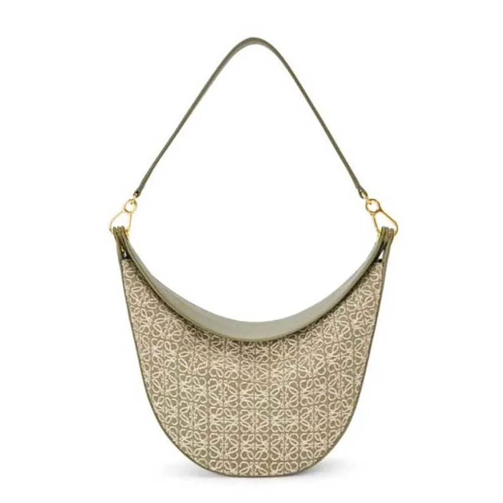 Loewe Luna Bag in Anagram Jacquard and Classic Calfskin for Women in Green Loewe Luna Bag in Anagram Jacquard and Classic Calfskin for Women in Green