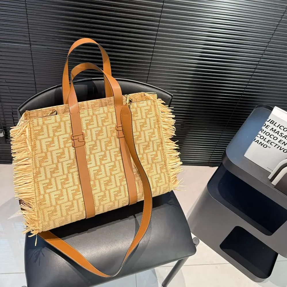 Fendi Summer Tote Jacquard Fabric Bag with Raffia FF for Women