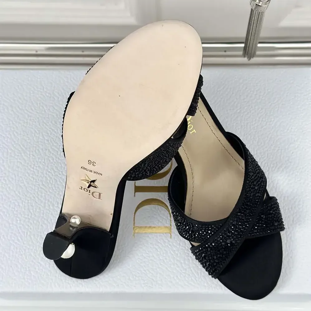 Dior Dior Tribales Heeled Slide Black Suede Calfskin and Strass for Women