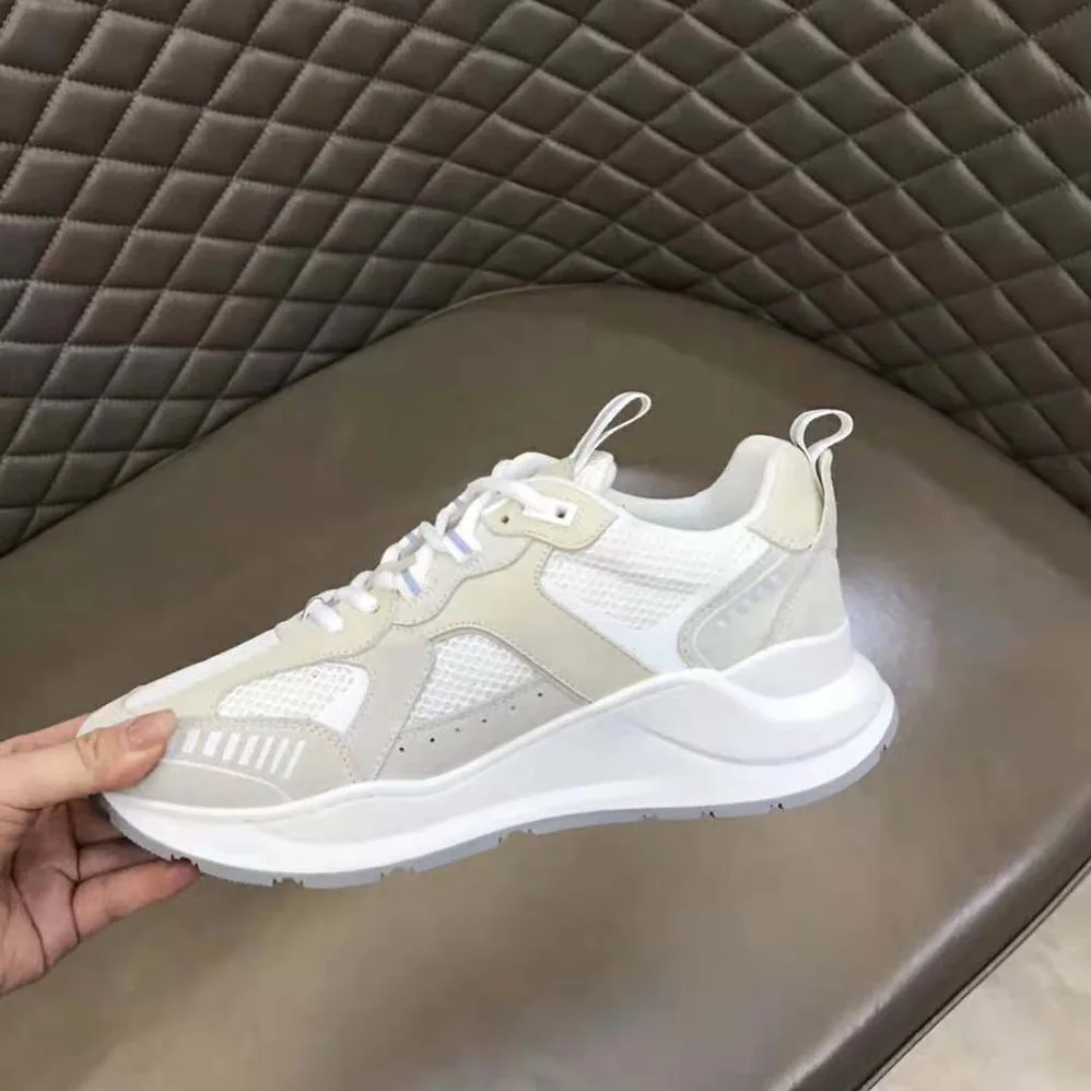 Burberry Logo Print Leather Suede and Mesh Sneakers for Men in White Burberry Logo Print Leather Suede and Mesh Sneakers for Men in White