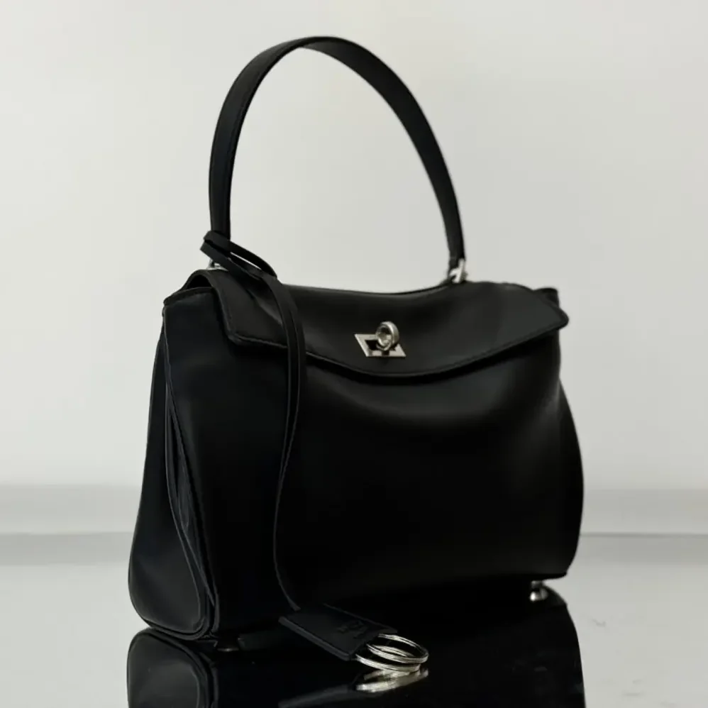 Balenciaga Rodeo Handbag Small In Black Smooth Calfskin Aged for Women in Silver Hardware