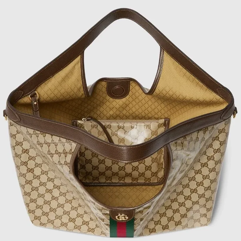 Gucci Giglio Large Tote Bag / Sand And Brown Gold Hardware