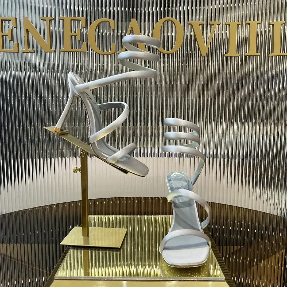 Rene Caovilla Cleopatra Silver Satin Sandal 105 for Women Rene Caovilla Cleopatra Silver Satin Sandal 105 for Women