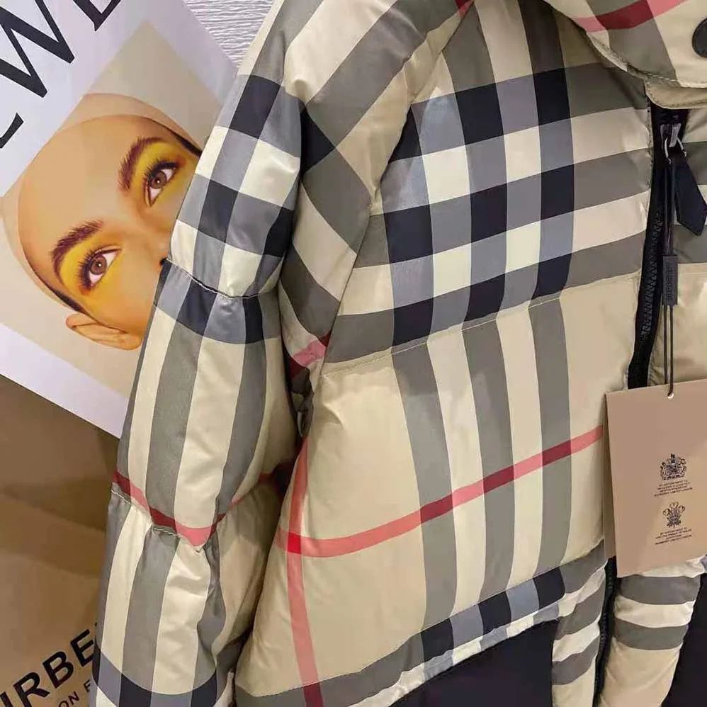 Burberry Detachable Hood Check Recycled Polyester Puffer Jacket for Women
