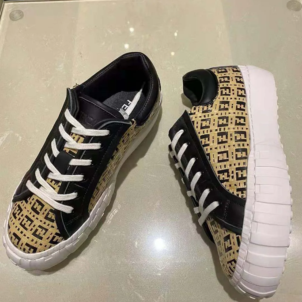 Fendi Sneakers Natural Raffia Low-Tops for Women in Beige