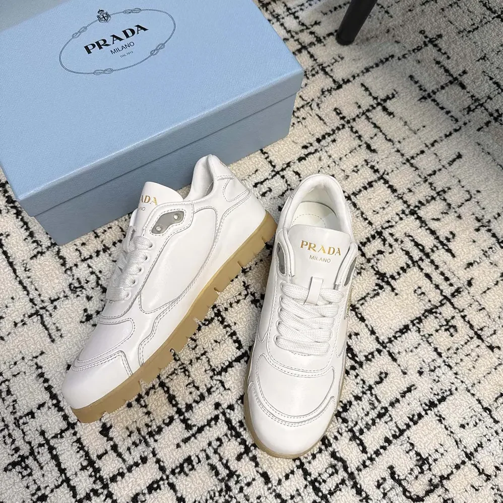 Prada Downtown Nappa Leather Sneakers for Unisex in White Prada Downtown Nappa Leather Sneakers for Unisex in White