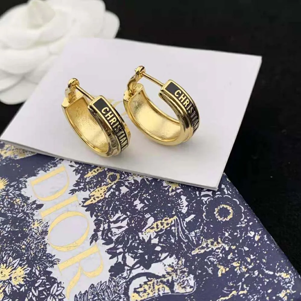 Dior Code Earrings Gold-Finish Metal and Black Lacquer for Women Dior Code Earrings Gold-Finish Metal and Black Lacquer for Women