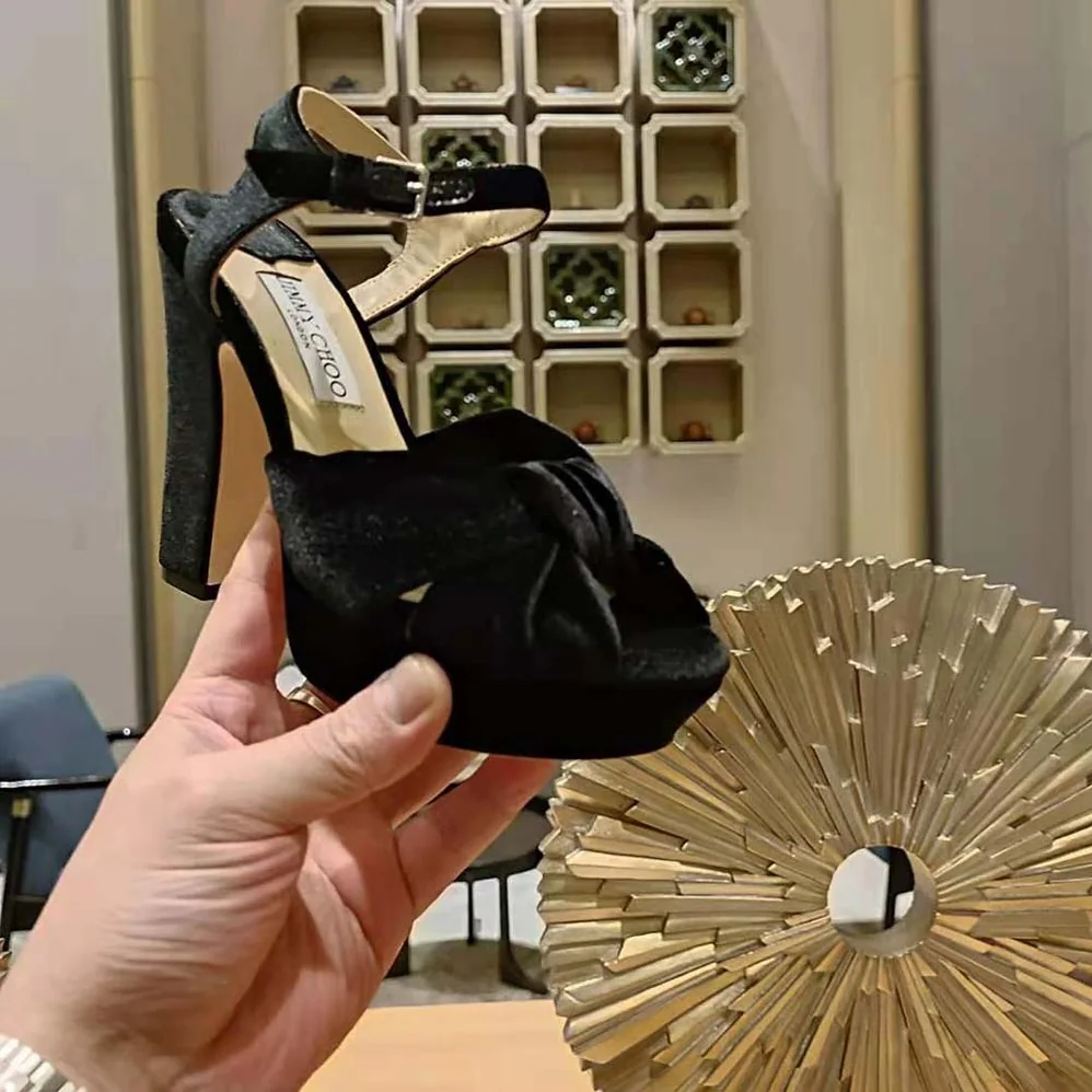 Jimmy Choo Heloise 120 Black Velvet Platform Sandals for Women Jimmy Choo Heloise 120 Black Velvet Platform Sandals for Women