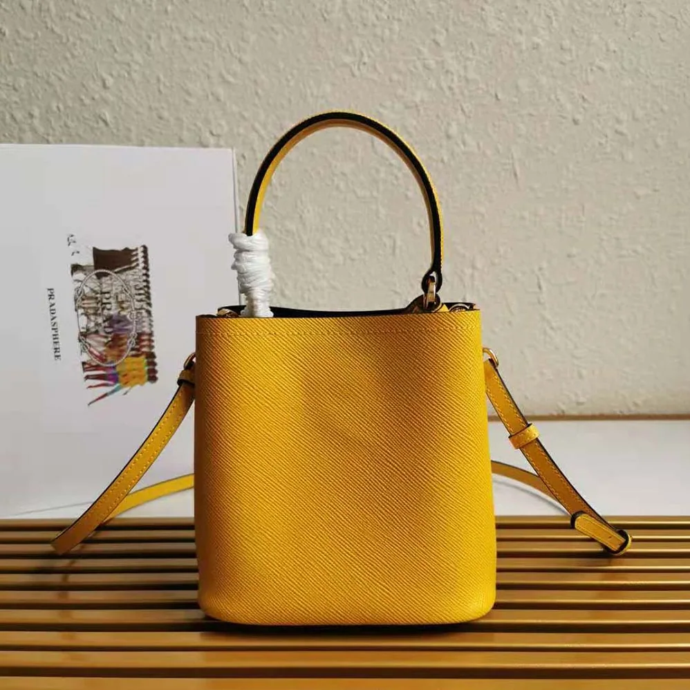 Prada Small Saffiano Leather Prada Panier Bag for Women in Yellow