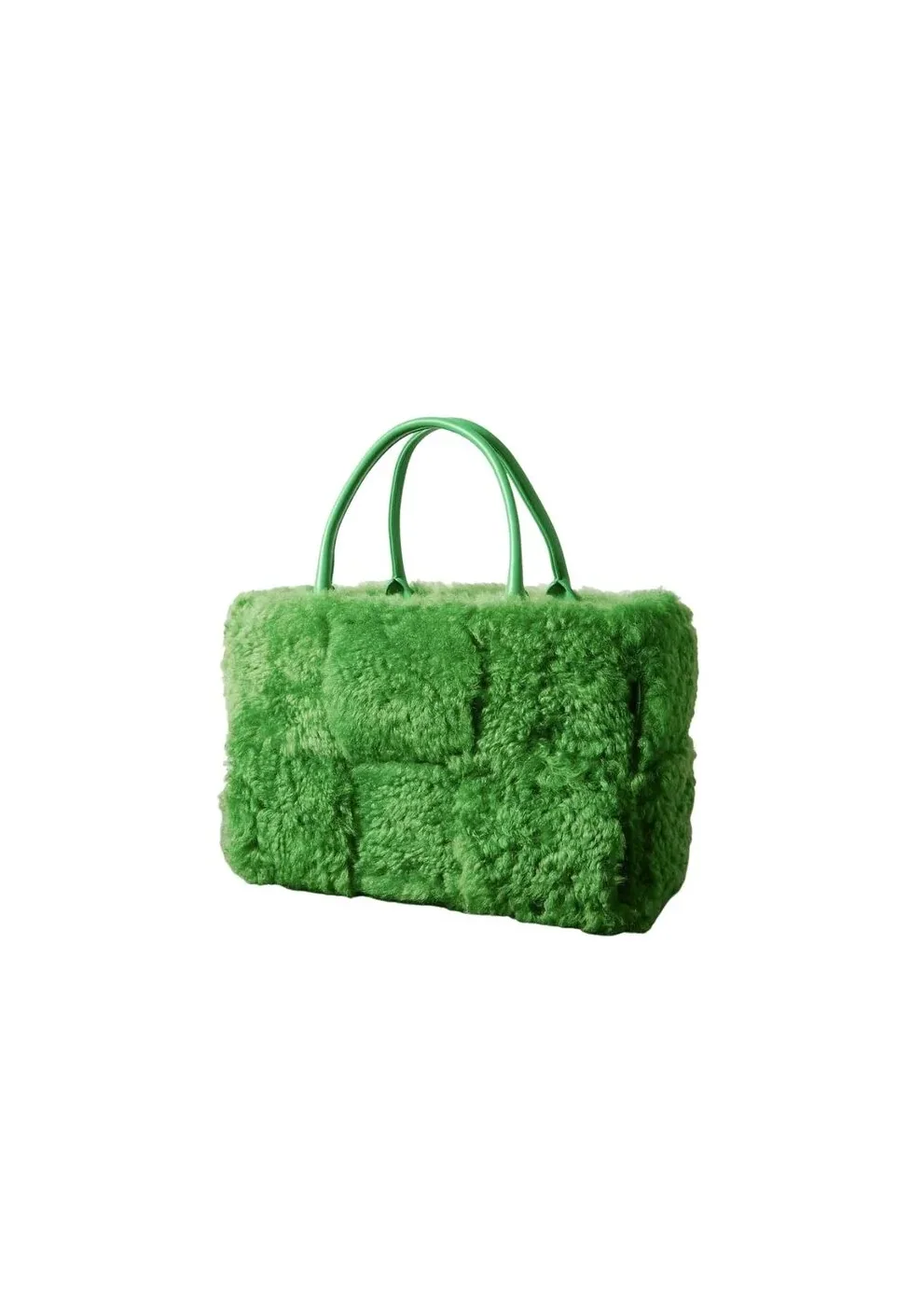 Bottega Veneta Arco Small Trimmed Intrecciato Shearling Tote Green Bottega Veneta Arco Small Trimmed Intrecciato Shearling Tote Green