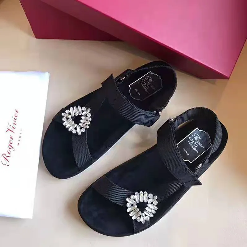 Roger Vivier Trekky Viv' Sandals Gros Grain Panels for Women in Black