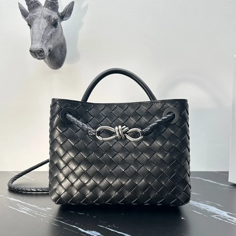 Bottega Veneta Small Andiamo Intrecciato Leather Top Handle Bag for Women in Black/Silver