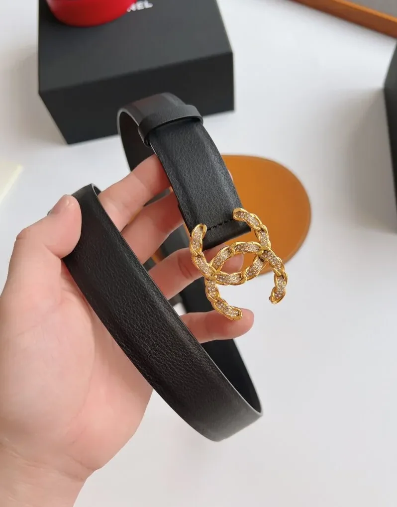 Chanel Twinkle Stone Chain CC Buckle Belt Black