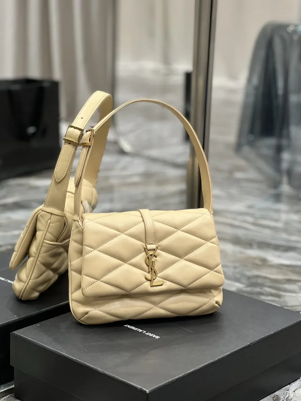 Saint Laurent Le 57 Hobo Shoulder Bag Beige Saint Laurent Le 57 Hobo Shoulder Bag Beige