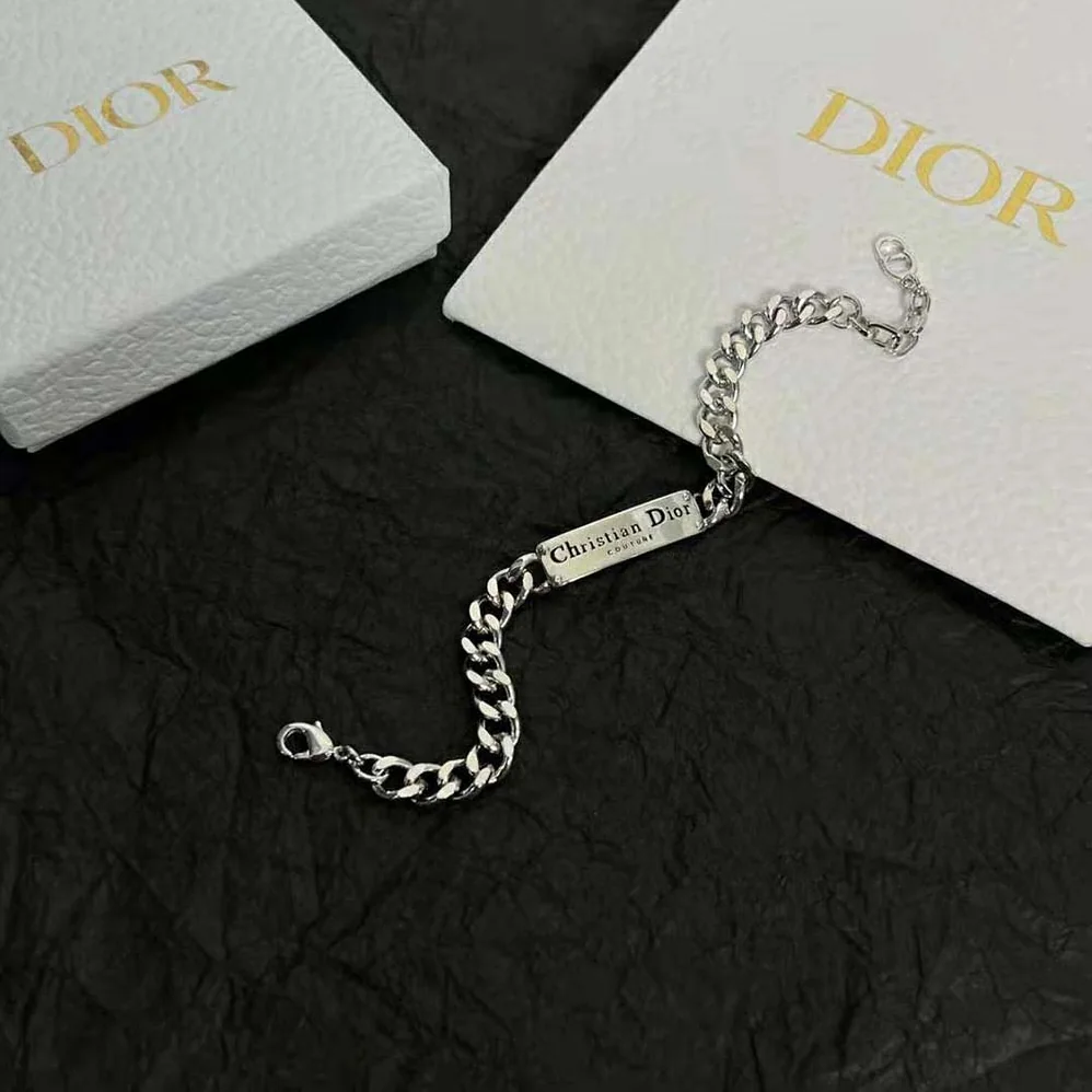 Dior Christian Dior Couture Chain Link Bracelet Silver for Men in Finish Brass