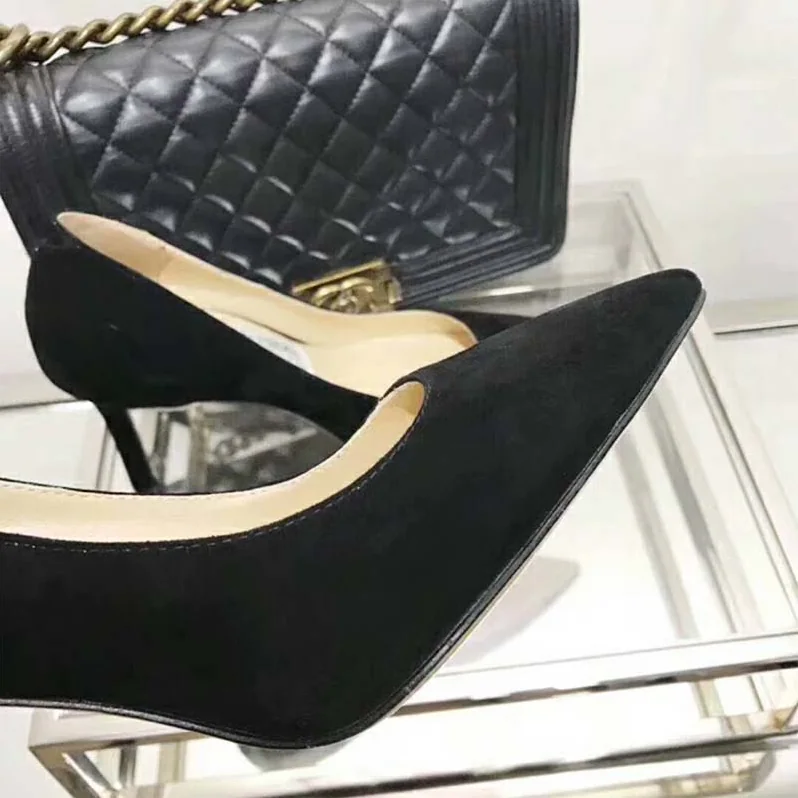 Jimmy Choo Shoes Romy 85 Opal Suede Pointy Toe Pumps for Women in Black