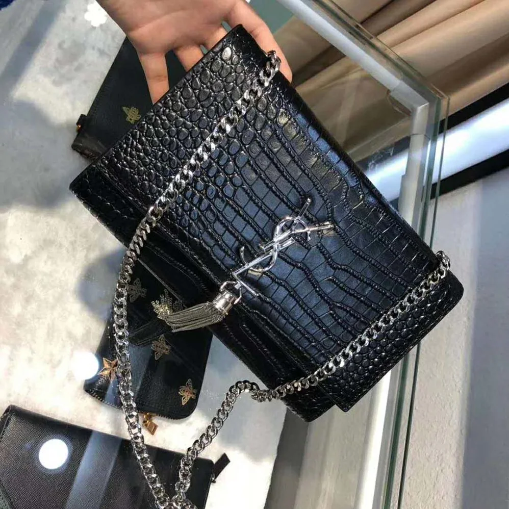 Saint Laurent YSL Kate Small Tassel Crocodile Embossed Leather for Women in Black