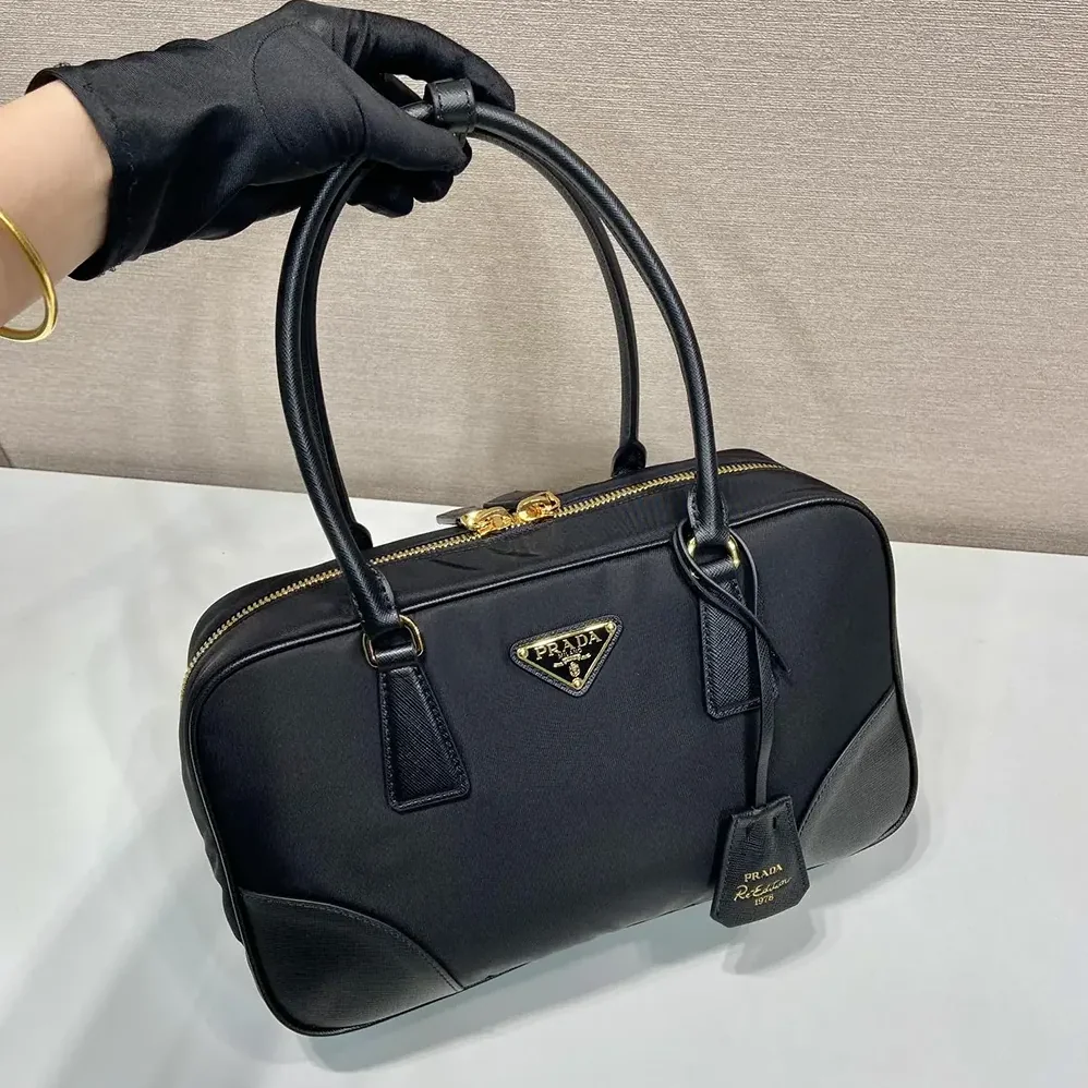 Prada Re-Edition 1978 Medium Re-Nylon and Saffiano Leather Two-handle Bag for Women in Black