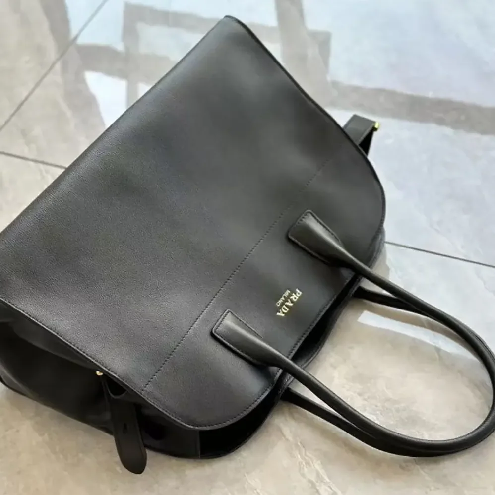 Prada Large Leather Tote Bag for Women in Black