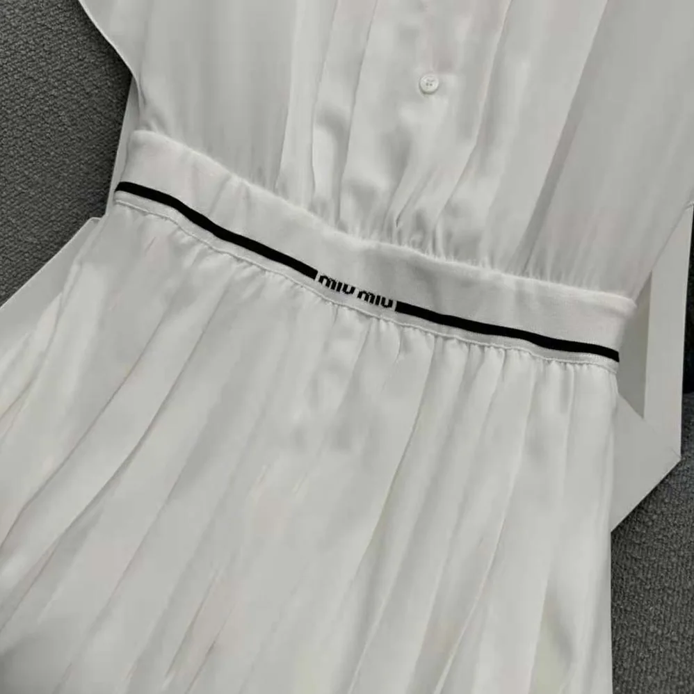 Miu Miu Crepe De Chine Midi Dress for Women in White Miu Miu Crepe De Chine Midi Dress for Women in White