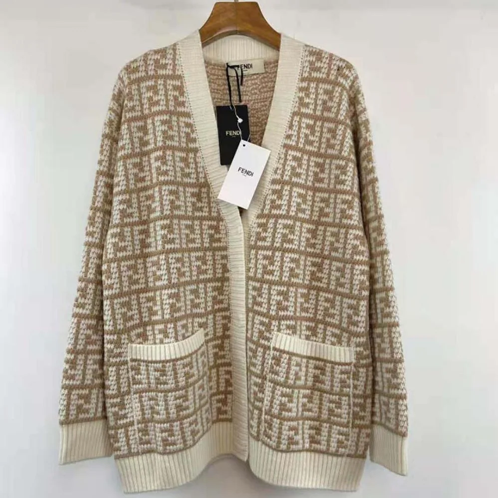 Fendi Brown FF Crocheted Cashmere Cardigan for Women