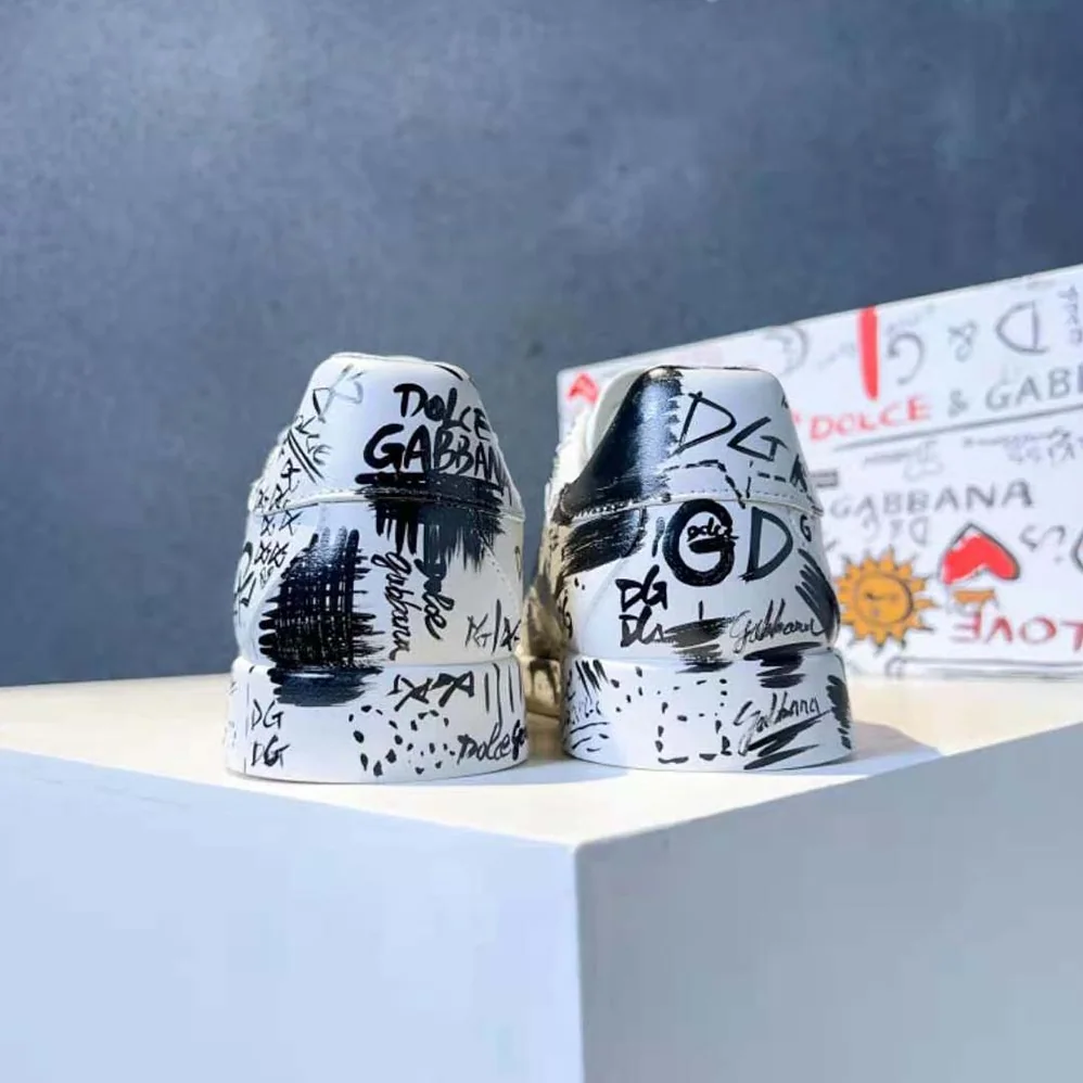 Dolce Gabbana D&G Calfskin Portofino Sneakers with Logo Print for Unisex Dolce Gabbana D&G Calfskin Portofino Sneakers with Logo Print for Unisex