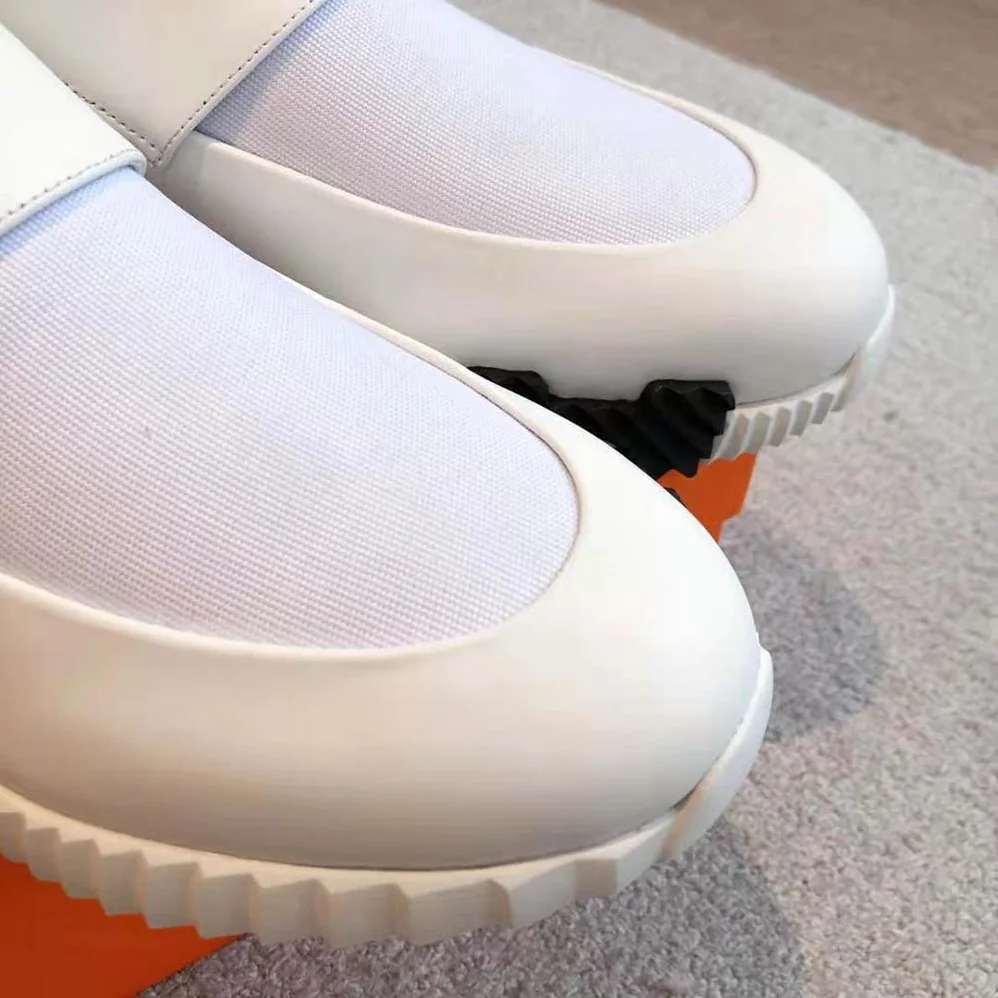 Hermes H Sneaker in Stretch Canvas and Calfskin for Men in White Hermes H Sneaker in Stretch Canvas and Calfskin for Men in White