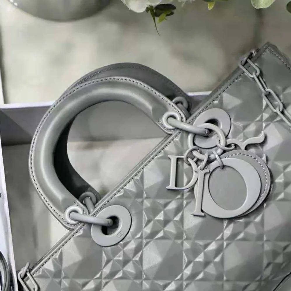 Dior Lady D-Joy Bag Gray Cannage Calfskin with Diamond Motif for Women