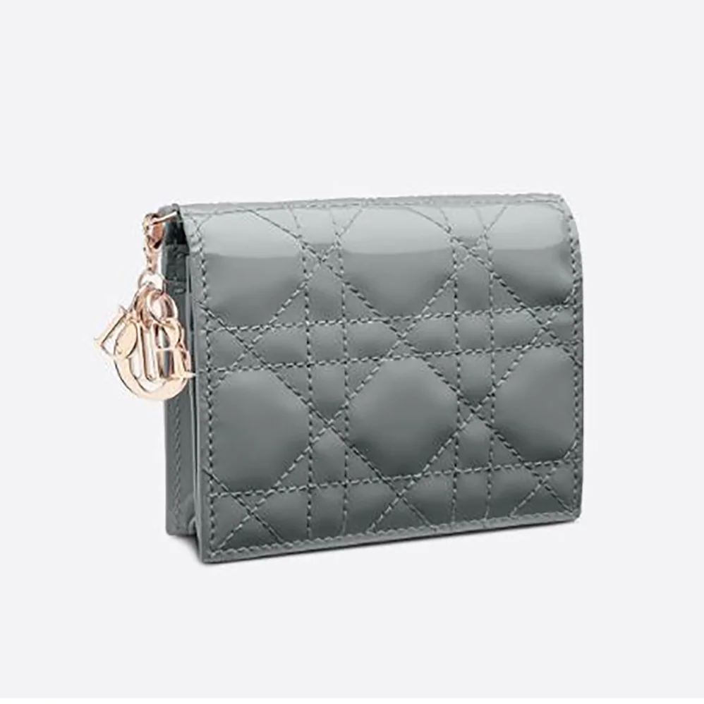 Dior Mini Lady Dior Wallet Patent Cannage Calfskin for Women in Navy